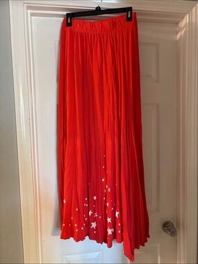 Red Maxi Skirt with Star Accent